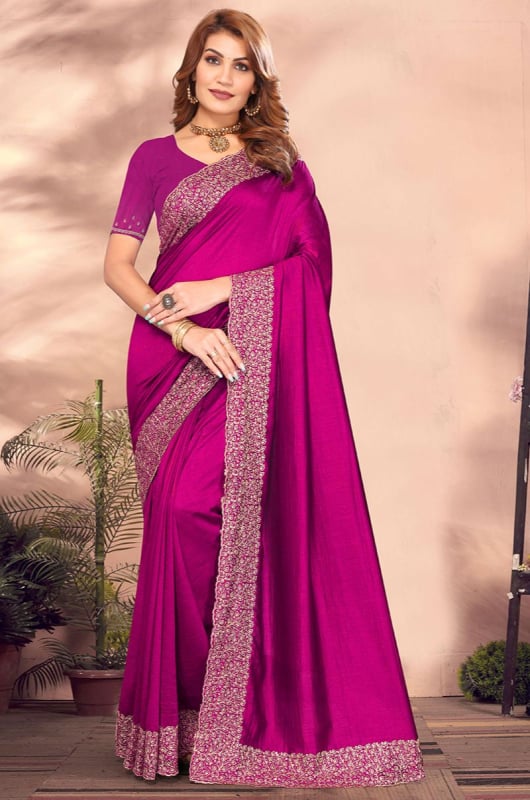 Magenta Zari Embroidered Silk Georgette Saree