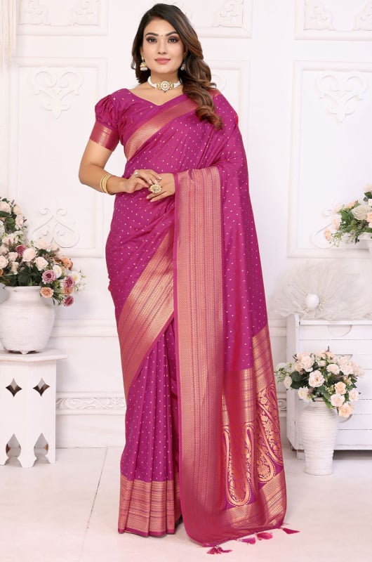 Magenta Zari Weaving Soft Silk Saree