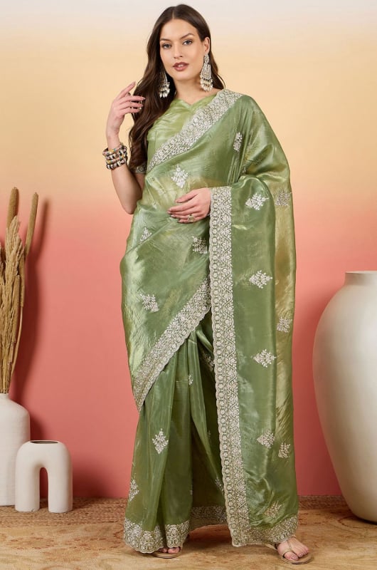 Mahendi Green Party Wear Saree
