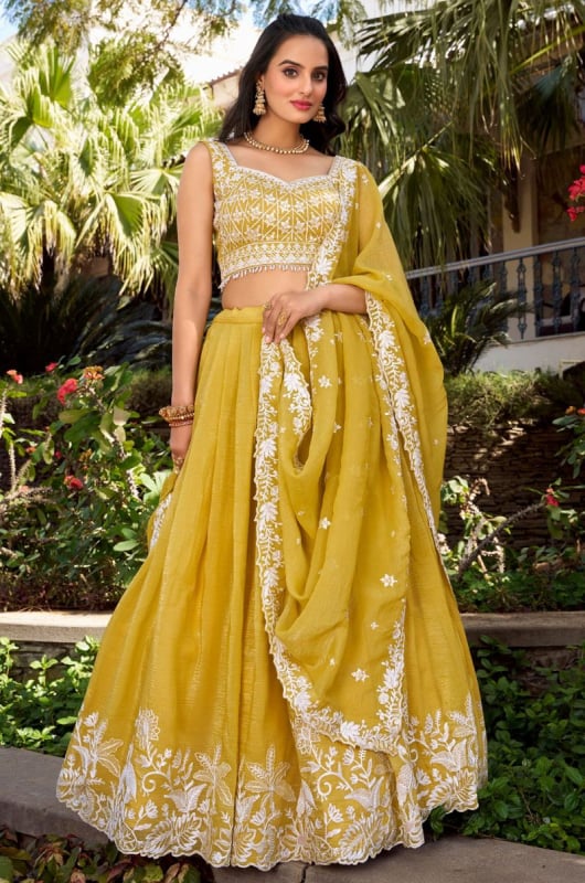 Maize Yellow Embroidered Lehenga Choli for Ceremonial