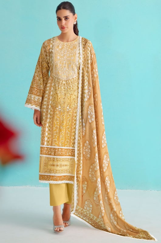 Maize Yellow Resham Embroidered Pure Lawn Plus Size Suit