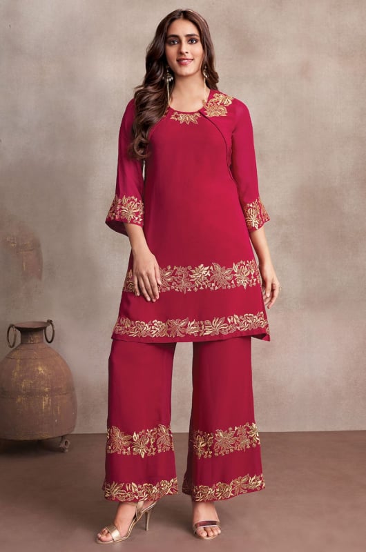 Maroon Georgette Kurta with Bottom