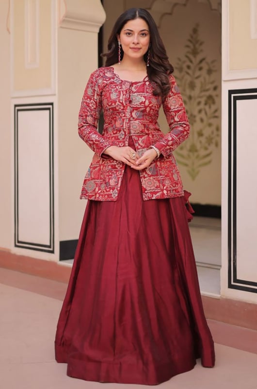 Maroon Pure Simmar Lehenga Set for Ceremonial