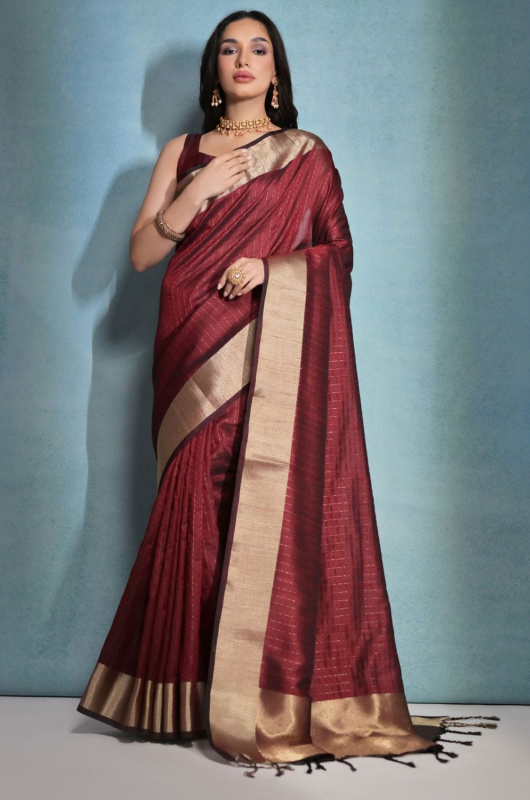 Maroon Raw Silk Woven Saree