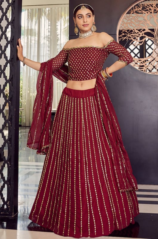 Maroon Sequins Embellished Georgette Lehenga Choli for Wedding