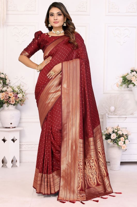 Maroon Zari Weaving Soft Silk Saree