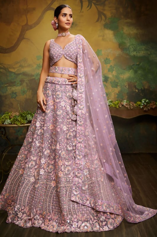 Mauve Embroidered Designer Lehenga Choli Set for Ceremonial