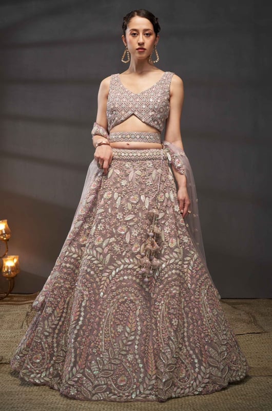 Mauve Embroidered Designer Lehenga Choli Set for Ceremonial