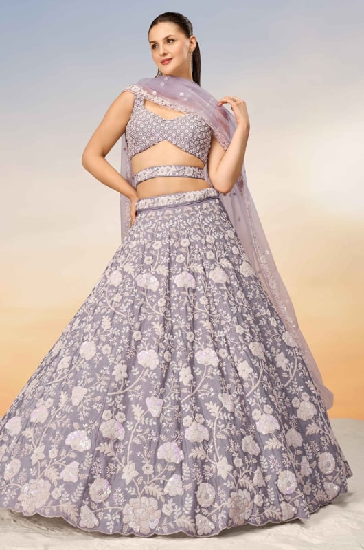 Mauve Embroidered Designer Lehenga Choli Set for Ceremonial