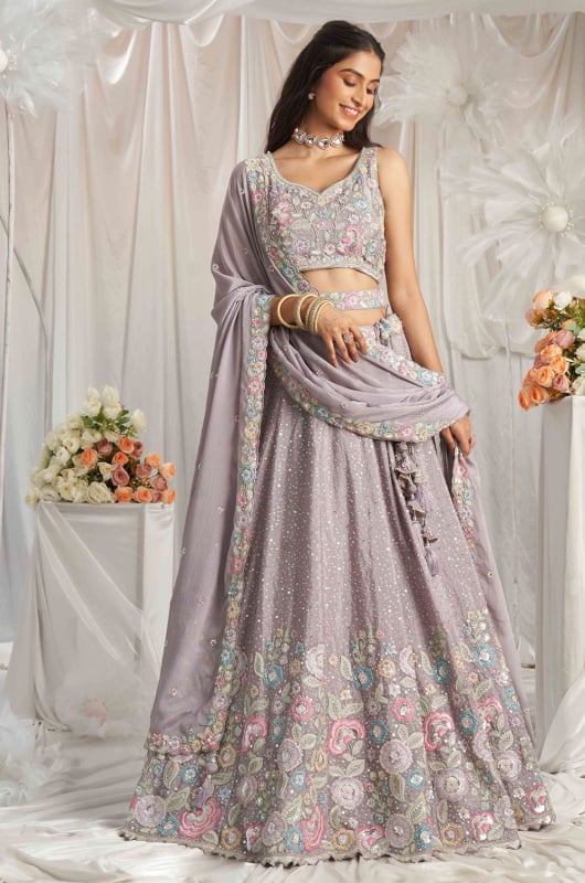 Mauve Embroidered Designer Lehenga Choli Set for Ceremonial