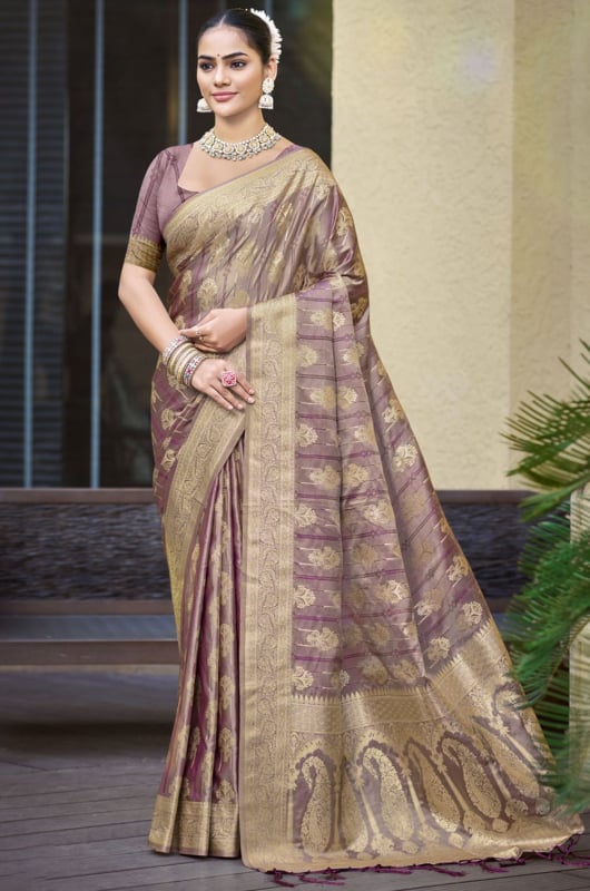 Mauve Satin Silk Zari Woven Saree
