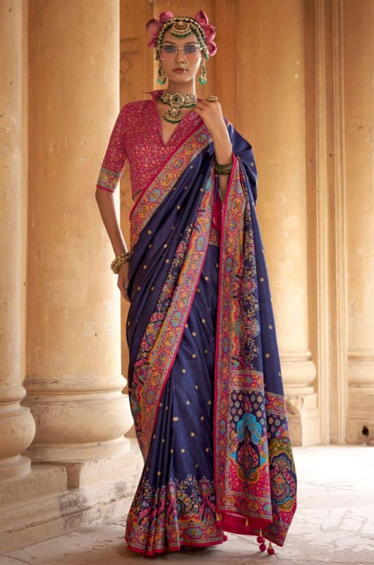 Midnight Blue Embellished Viscose Silk Saree