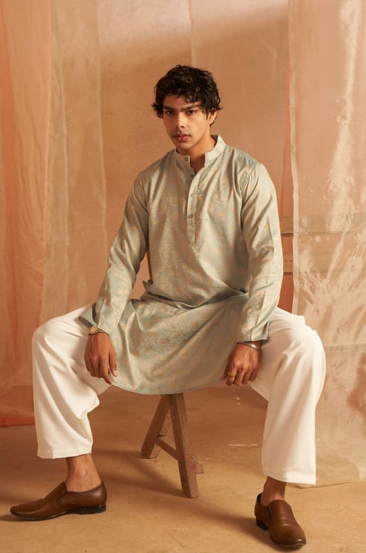 Mint Blue Printed Viscose Kurta Set