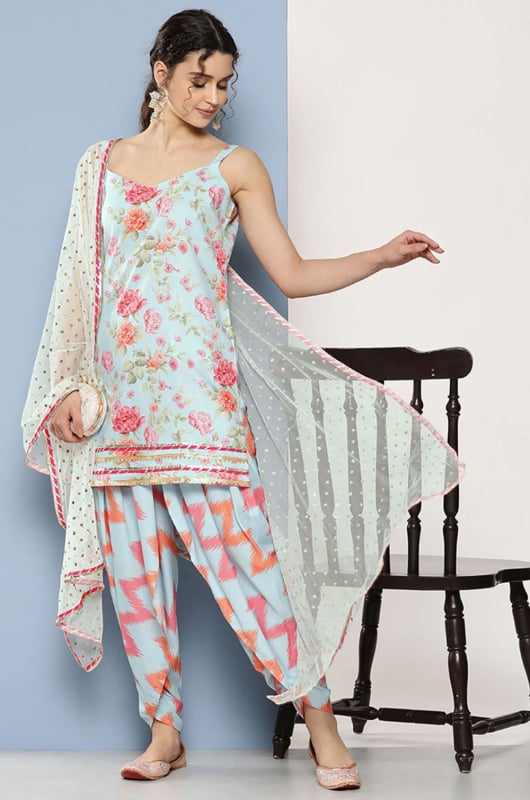Mint Blue Readymade Dhoti Salwar Suit
