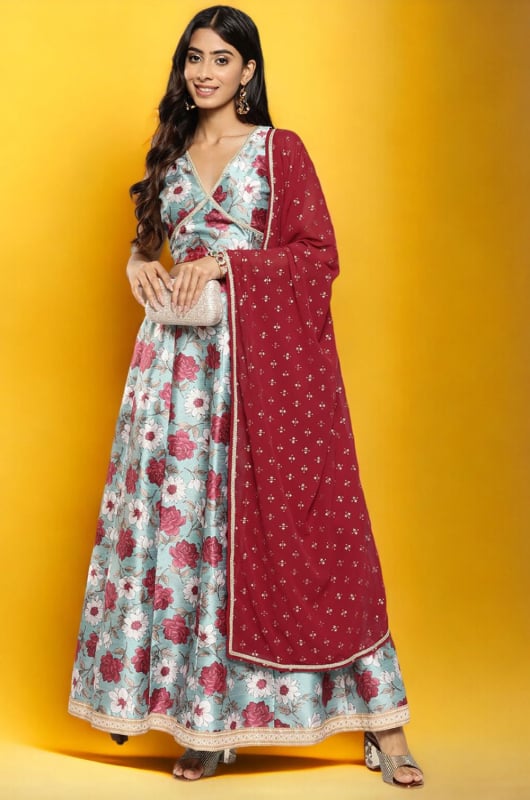 Mint Blue Readymade Lehenga Choli Set