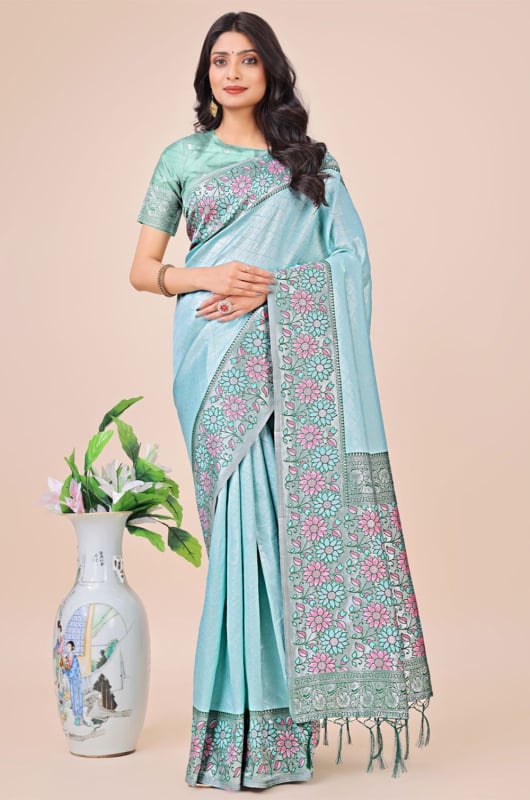 Mint Blue Silk Woven Saree