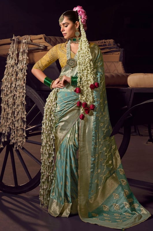 Mint Blue Silk Zari Weaving Saree for Ceremonial