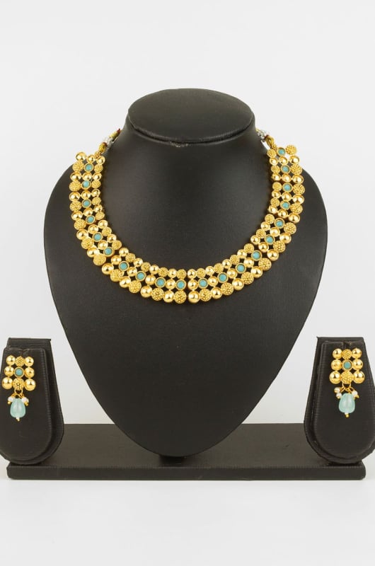 Mint Green Heavy Designer Necklace Set