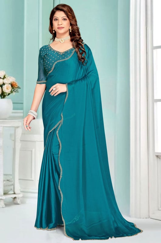 Morpich Embellished Satin Chiffon Silk Saree