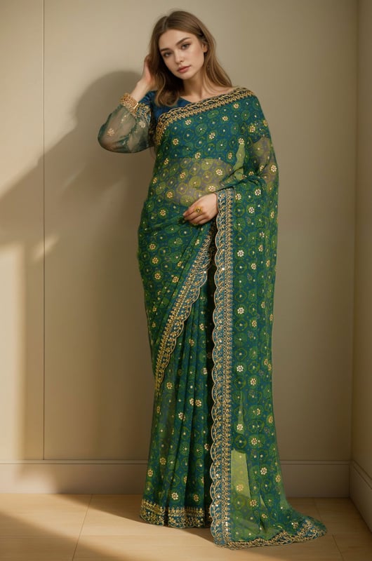 Morpich Printed Georgette Saree for Party