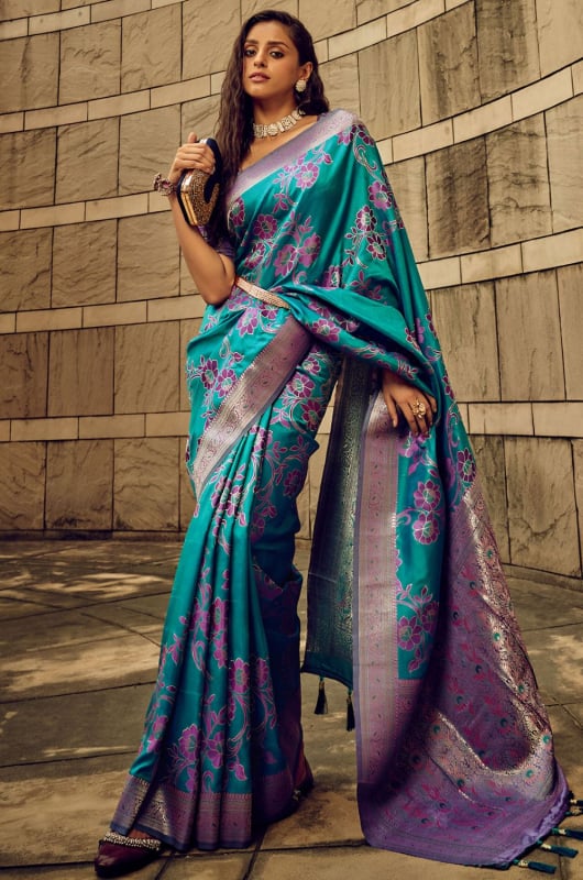 Morpich Zari Woven Satin Brasso Saree