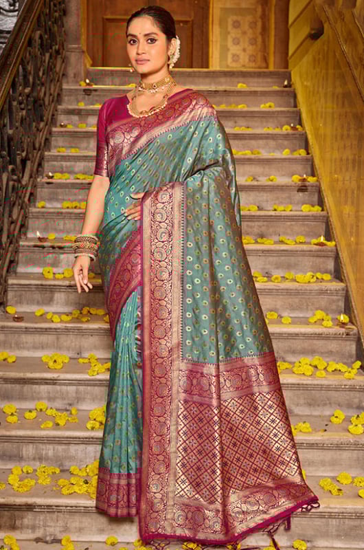 Moss Green Banarasi Silk Zari Woven Saree