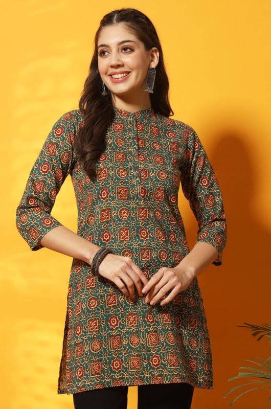 Moss Green Printed Cotton Tunic