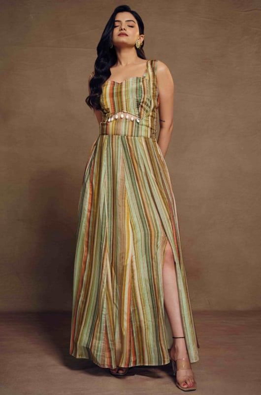 Multicolor Chinnon Silk IndoWestern