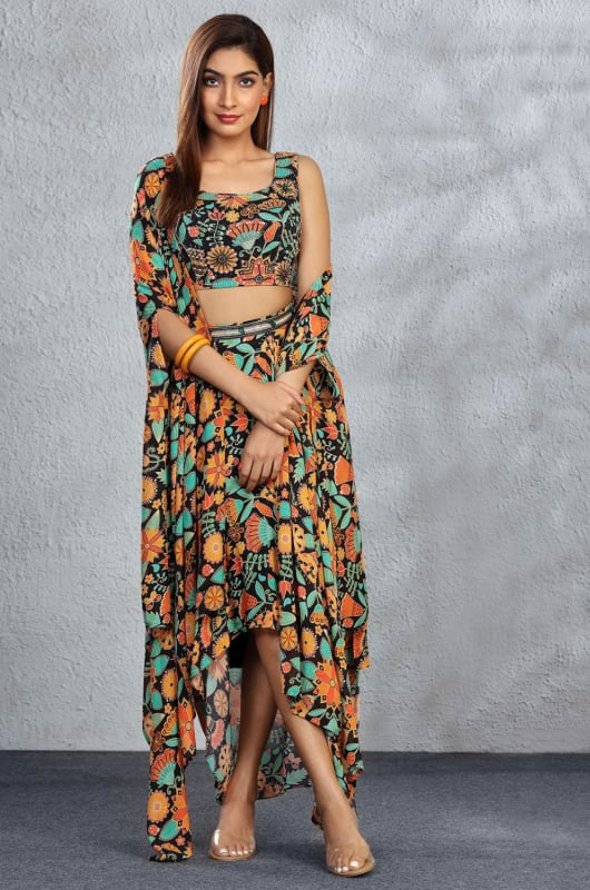 Multicolor Chinnon Skirt with Top