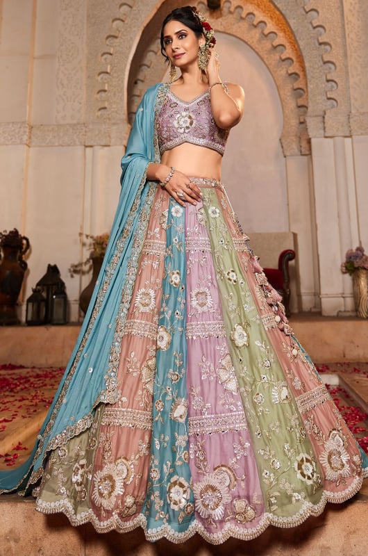 Multicolor Embroidered Faux Georgette Designer Lehenga Choli