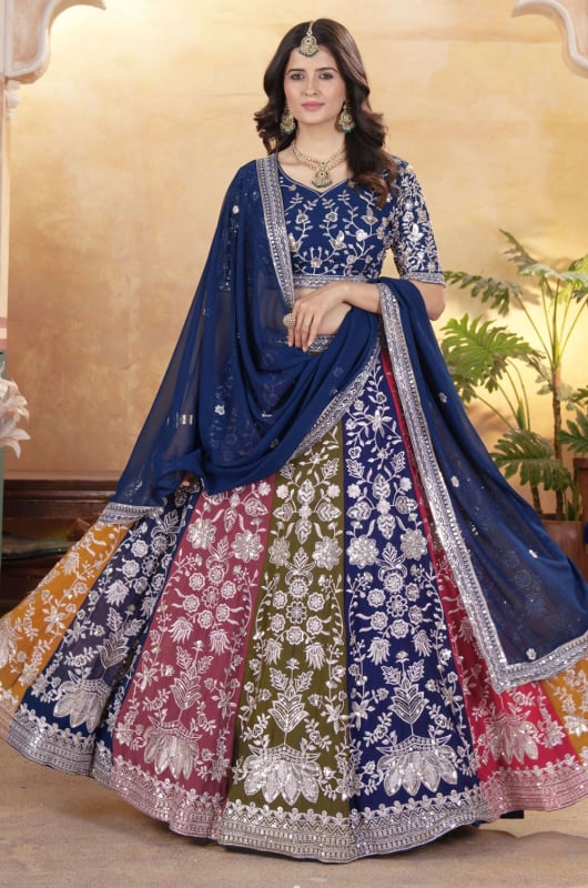 Multicolor Heavy Embroidered Designer Lehenga Choli Set for Ceremonial