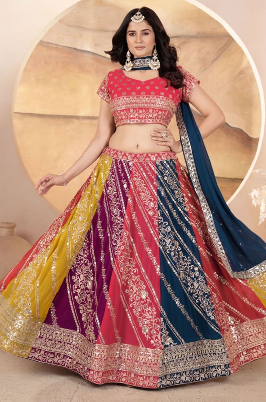 Multicolor Heavy Embroidered Designer Lehenga Choli Set for Ceremonial