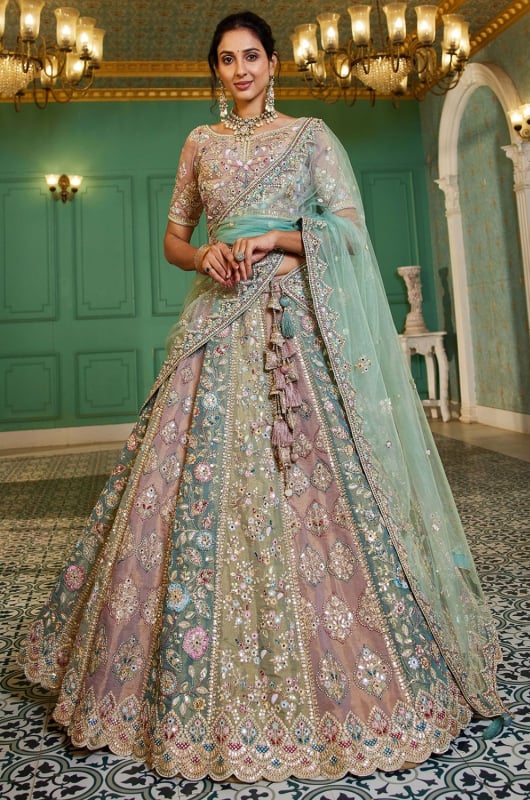 Multicolor Net Heavy Designer Lehenga Choli Set for Wedding