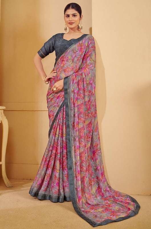 Multicolor Printed Chiffon Casual Wear Saree