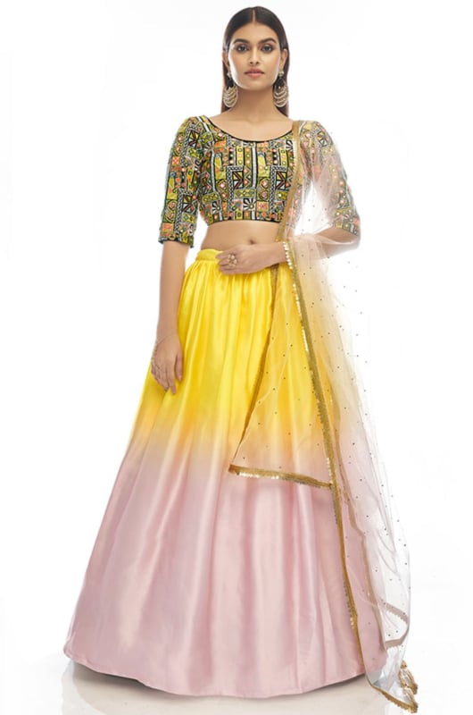 Multicolor Satin Georgette Designer Lehenga Choli for Wedding