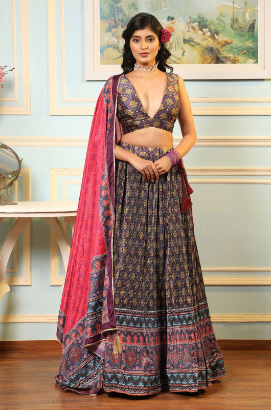 Multicolor Satin Silk Digital Printed Party Wear Lehenga Choli Set