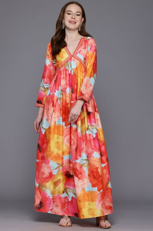 Multicolor Silk Readymade Dress
