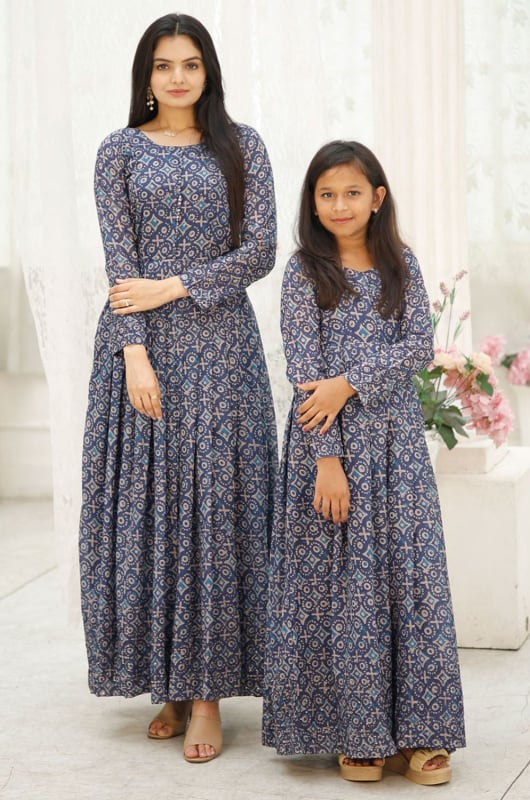 Multicolor Thread Embroidered Mother Daughter Combo