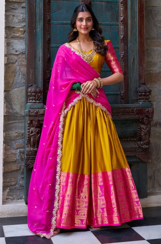 Mustard Narayan Pattu Lehenga Choli for Ceremonial