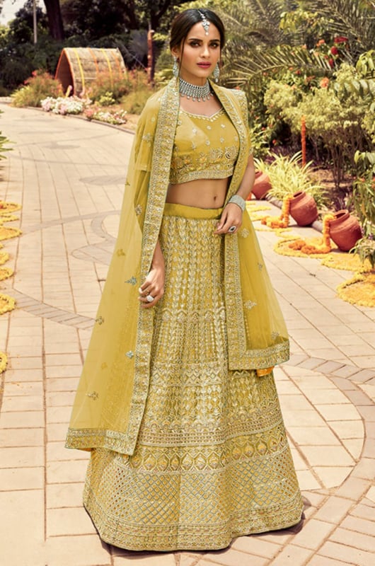 Mustard Yellow Designer Bridal Lehenga Choli Set for Wedding