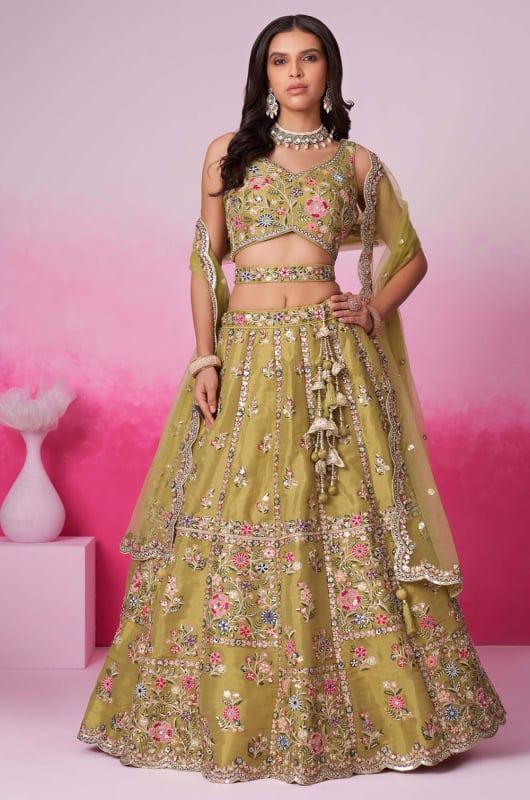 Mustard Yellow Embroidered Designer Lehenga Choli Set for Ceremonial