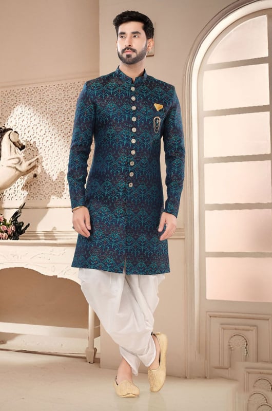 Navy Blue Designer Semi Indo Western Outfit