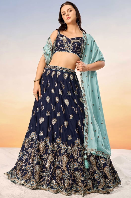 Navy BLue Embroidered Designer Lehenga Choli Set for Ceremonial
