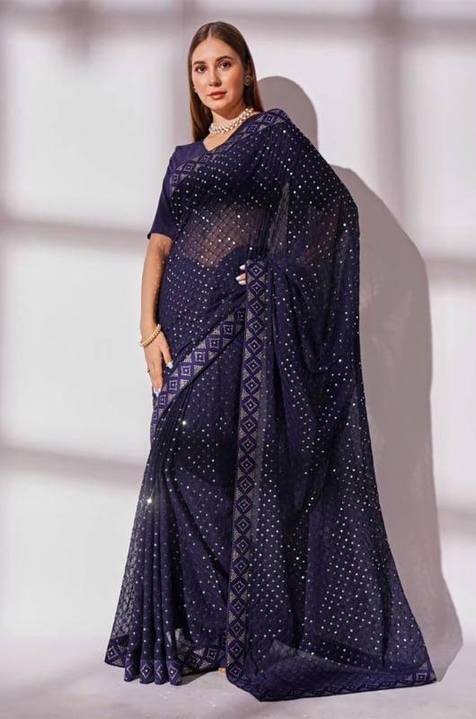 Navy Blue Georgette Party Wear Saree