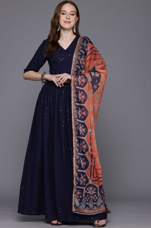 Navy Blue Readymade Lehenga Choli Set