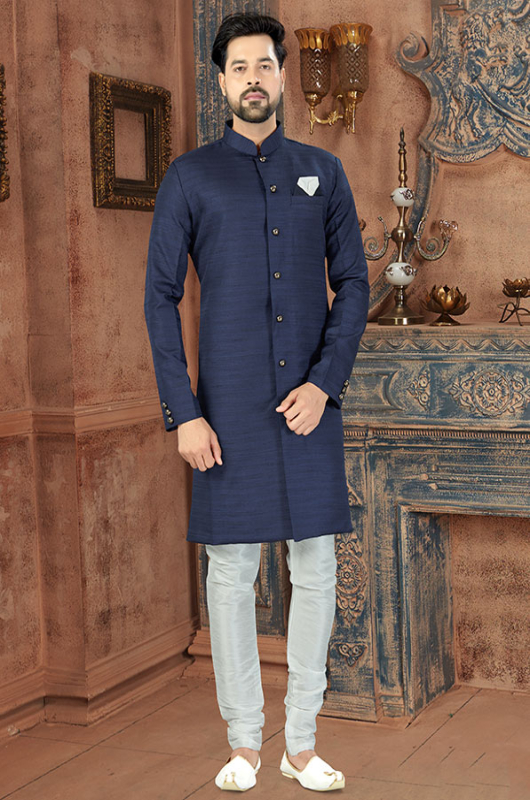 Buy Navy Blue Silk Nawabi Sherwani Online TEW2719R