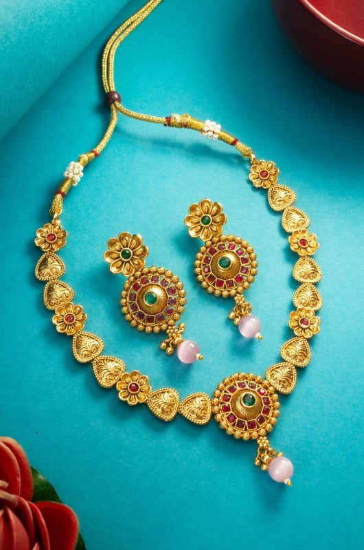 Stones Studded Gold Plated Necklace Set