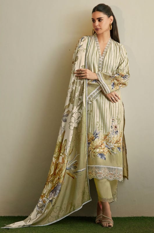 Off White and Beige Pure Lawn Plus Size Pant Kameez