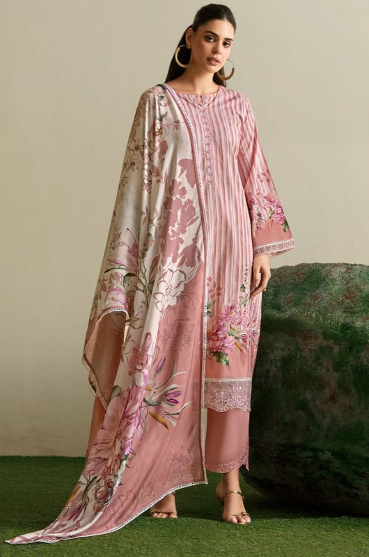 Off White and Dusty Pink Pure Lawn Plus Size Pant Kameez