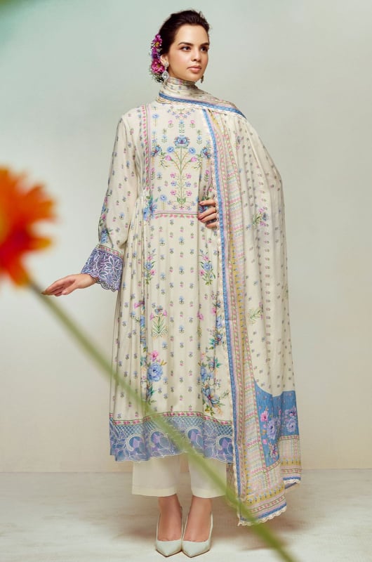Off White Pure Muslin Plus Size Pant Kameez